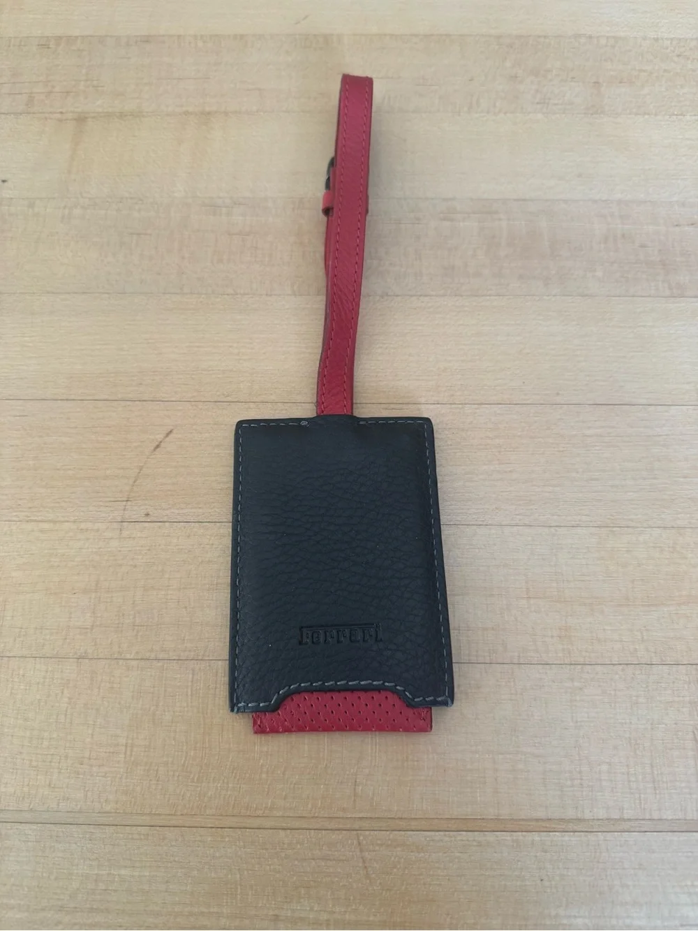Ferrari Leather luggage tag/Sleeve with Prancing Horse Emblem - Black/Red